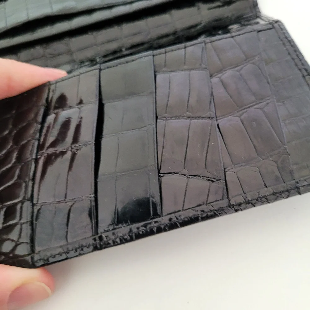 Bally Mens Black Croc Embossed Leather Long Bifold Wallet Made in Germany